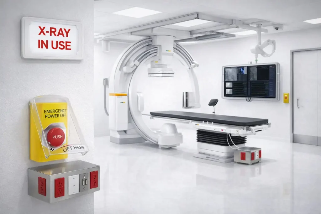 XRAY Lighting INC supplies Warning Lights EPO Stations and Table Pedestals for Angio Suites